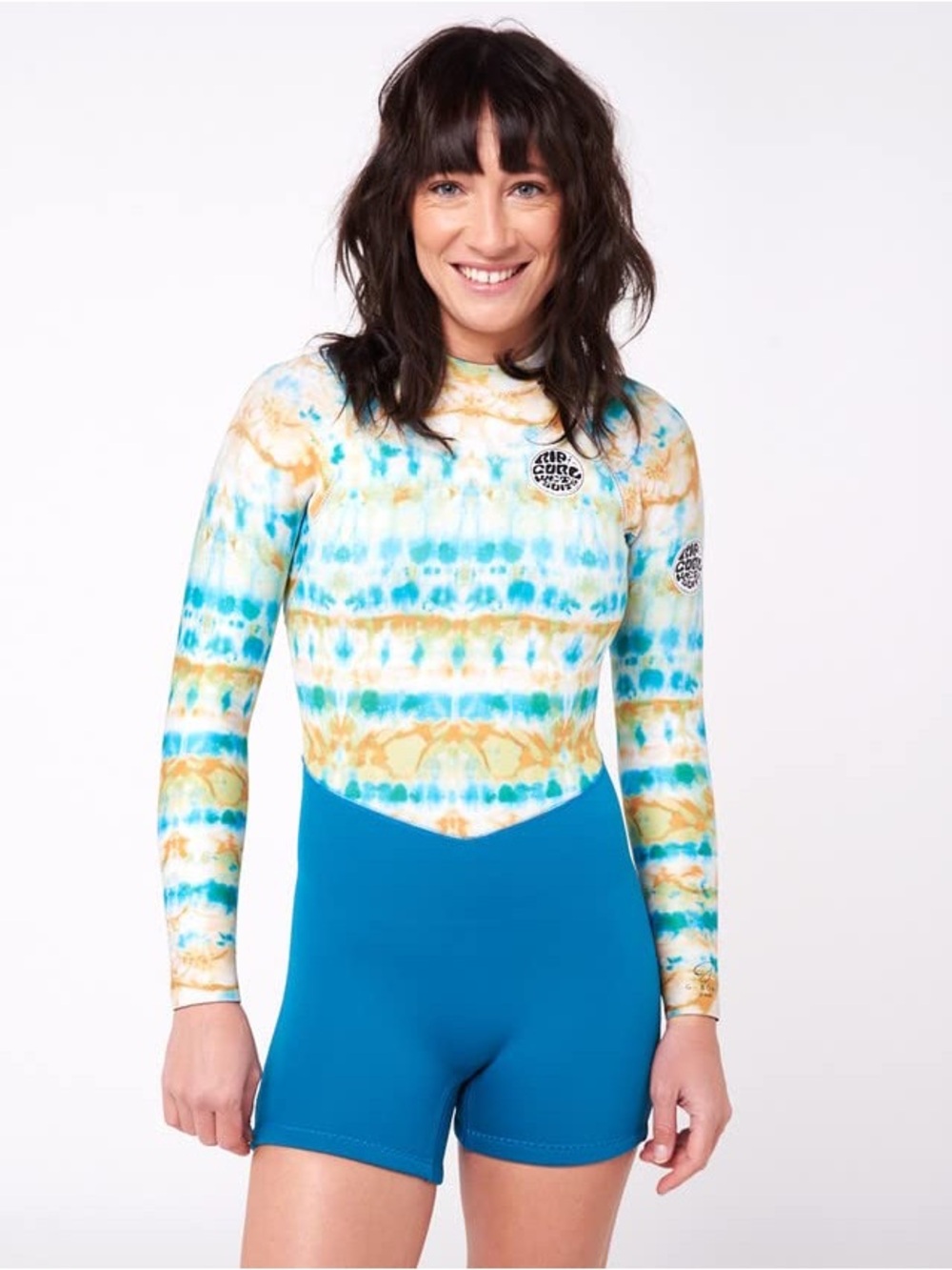 Long Sleeve Tie-Dye Aqua & Gold Kids One-Piece wet suit shorty